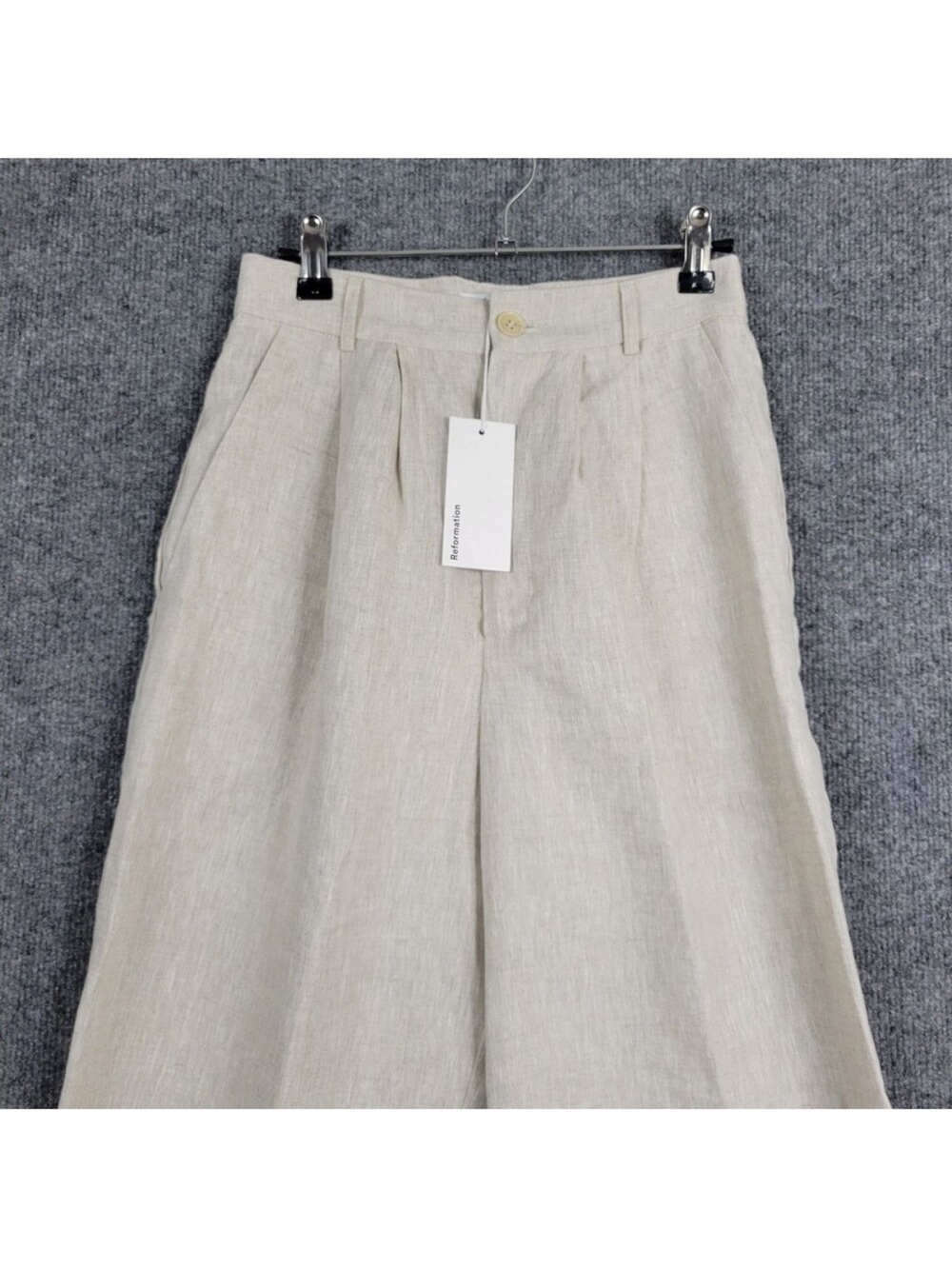 NWT REFORMATION Oatmeal Vesta Linen Pleated High Rise Pant Beachy Coastal SIZE 2 - Picture 4 of 8